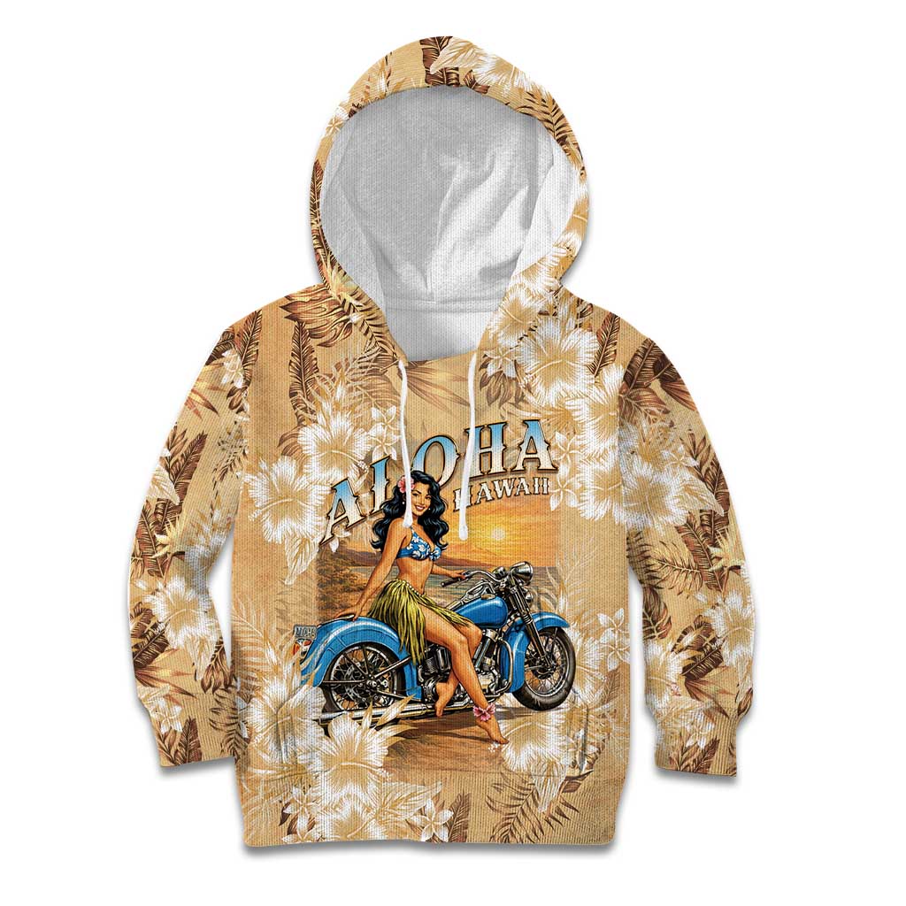 Aloha Hawaii Biker Kid Hoodie Ride To Paradise LT05 Hoodie Beige - Polynesian Pride