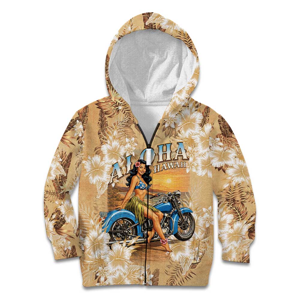 Aloha Hawaii Biker Kid Hoodie Ride To Paradise LT05 Zip Hoodie Beige - Polynesian Pride