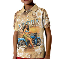 Aloha Hawaii Biker Kid Polo Shirt Ride To Paradise LT05 Kid Beige - Polynesian Pride