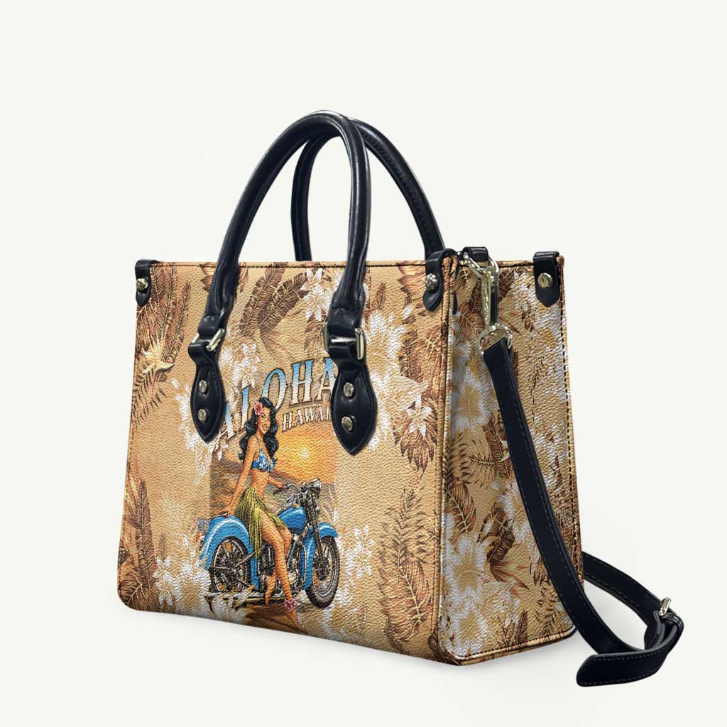 Aloha Hawaii Biker Leather Bag Ride To Paradise LT05 Beige - Polynesian Pride