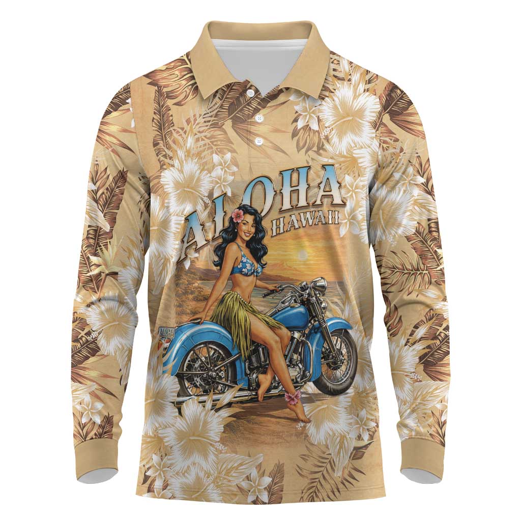 Aloha Hawaii Biker Long Sleeve Polo Shirt Ride To Paradise