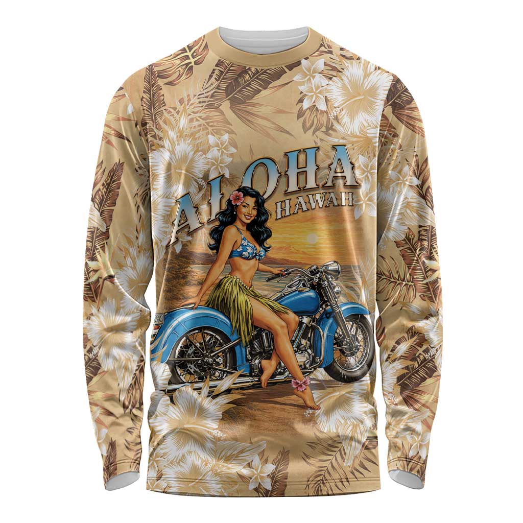 Aloha Hawaii Biker Long Sleeve Shirt Ride To Paradise LT05 Unisex Beige - Polynesian Pride