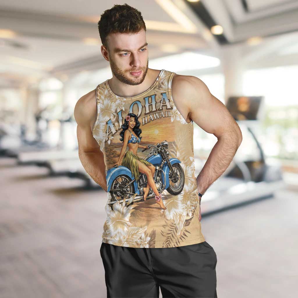 Aloha Hawaii Biker Men Tank Top Ride To Paradise LT05 Beige - Polynesian Pride