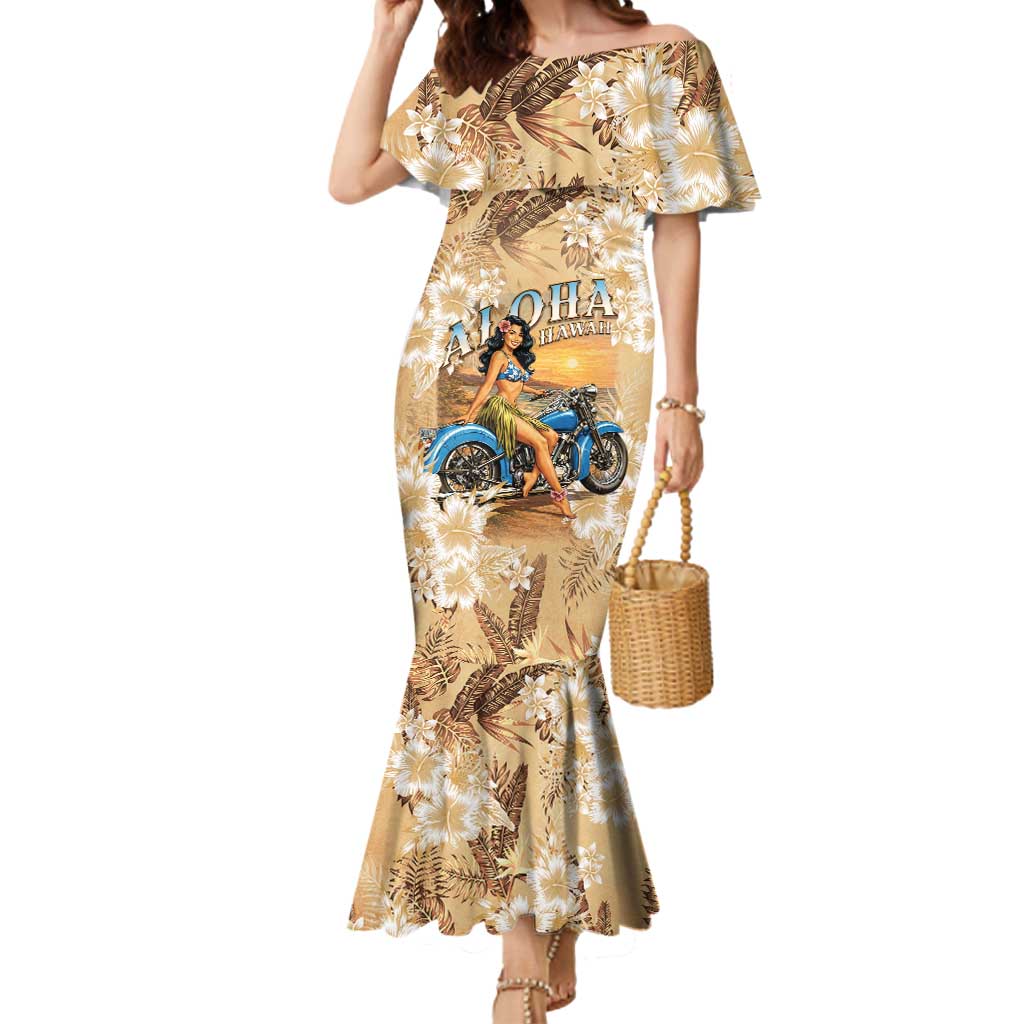 Aloha Hawaii Biker Mermaid Dress Ride To Paradise LT05 Women Beige - Polynesian Pride