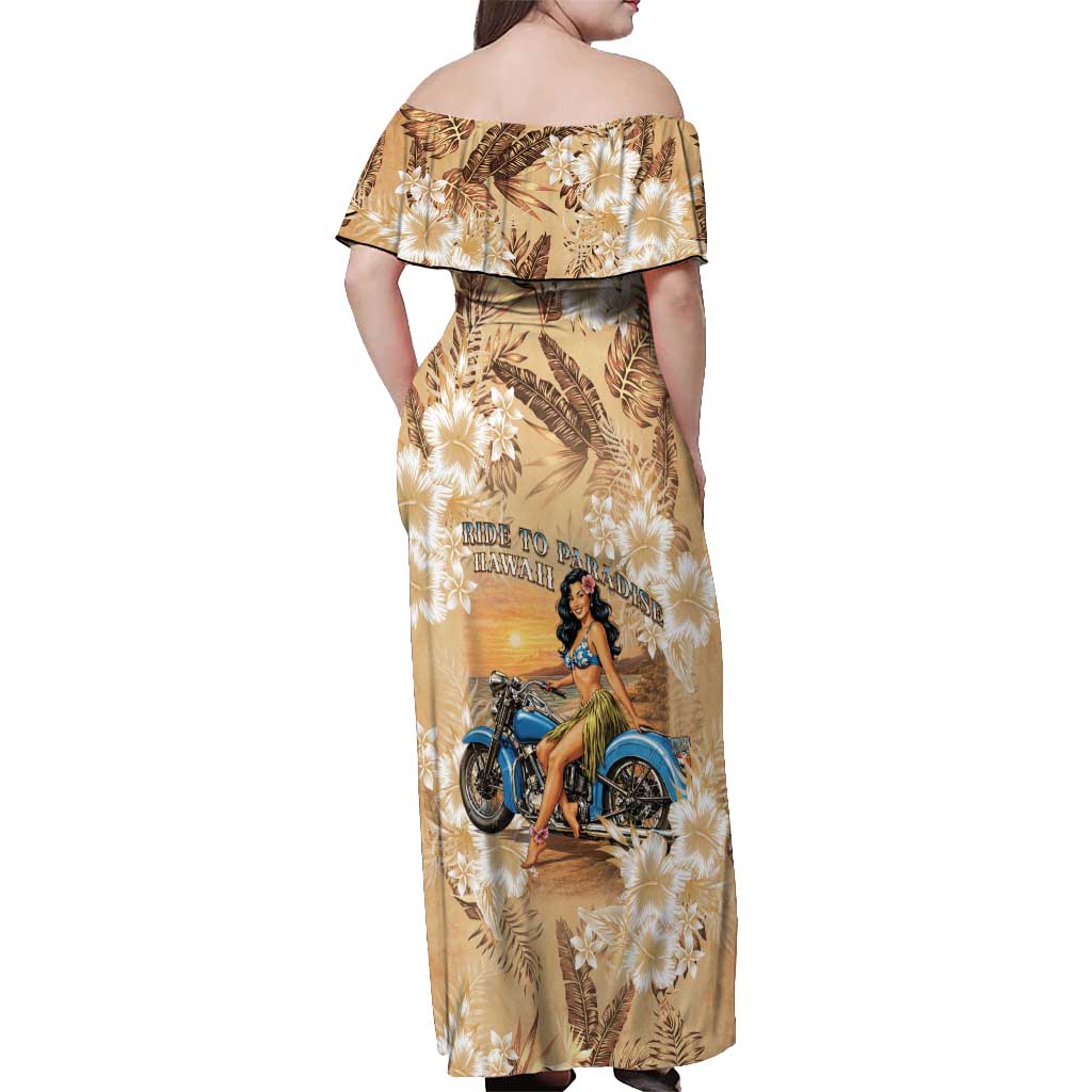 Aloha Hawaii Biker Off Shoulder Maxi Dress Ride To Paradise LT05 - Polynesian Pride