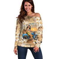 Aloha Hawaii Biker Off Shoulder Sweater Ride To Paradise LT05 Women Beige - Polynesian Pride