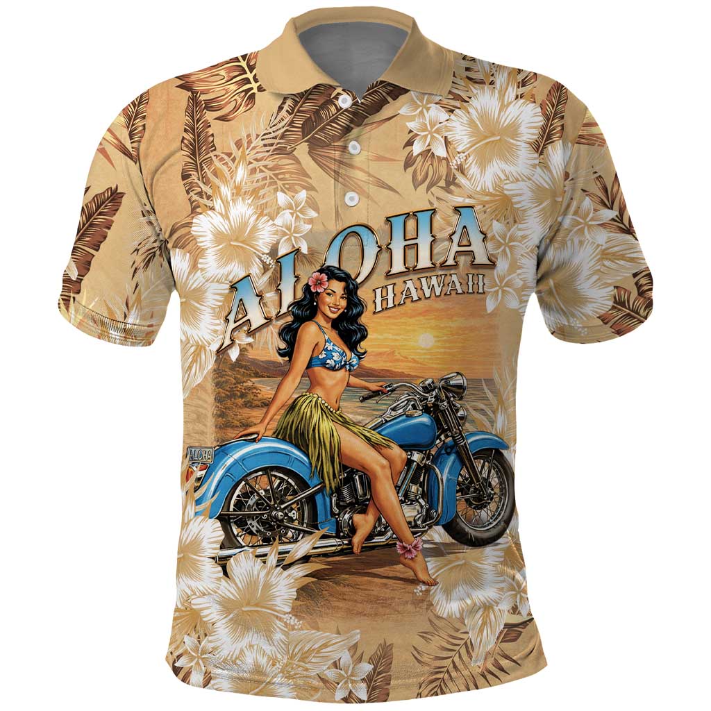 Aloha Hawaii Biker Polo Shirt Ride To Paradise LT05 Beige - Polynesian Pride