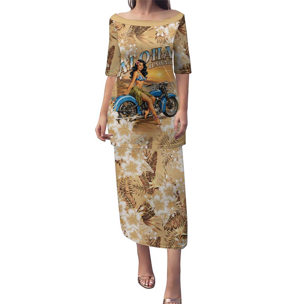 Aloha Hawaii Biker Puletasi Ride To Paradise LT05 Long Dress Beige - Polynesian Pride