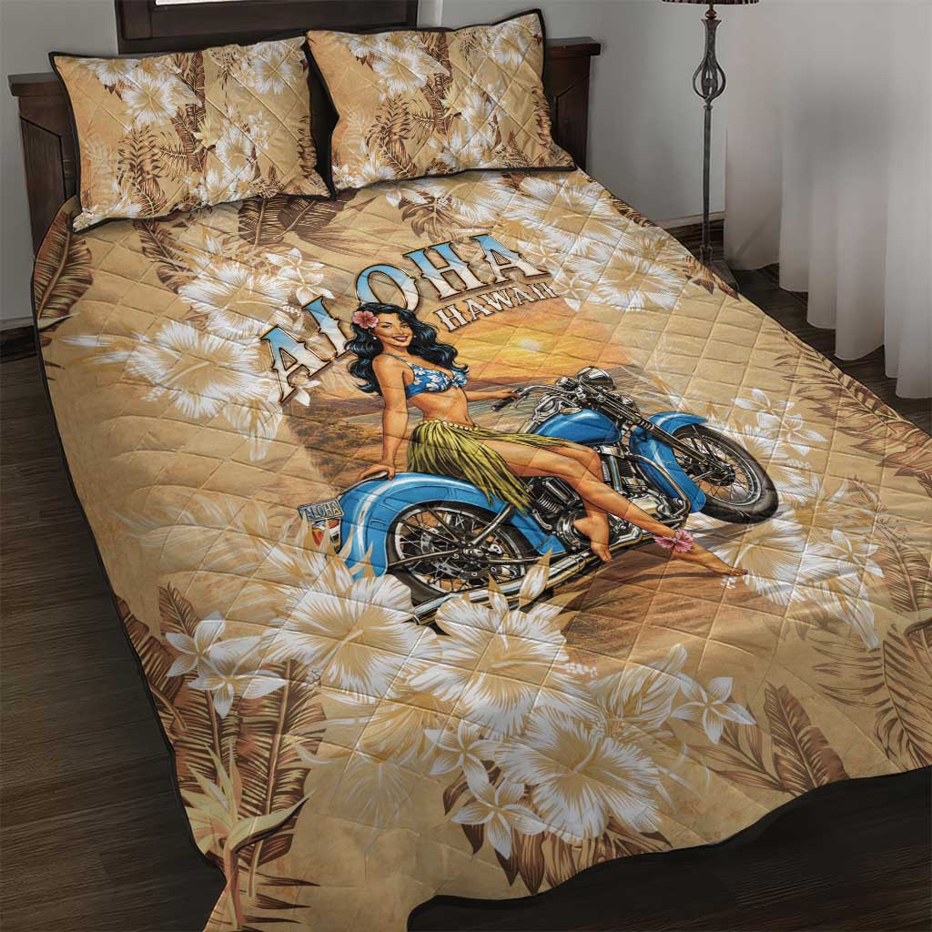 Aloha Hawaii Biker Quilt Bed Set Ride To Paradise LT05 Beige - Polynesian Pride