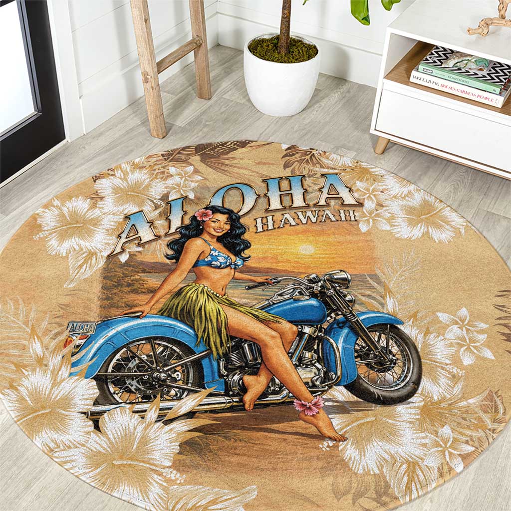 Aloha Hawaii Biker Round Carpet Ride To Paradise LT05 Beige - Polynesian Pride