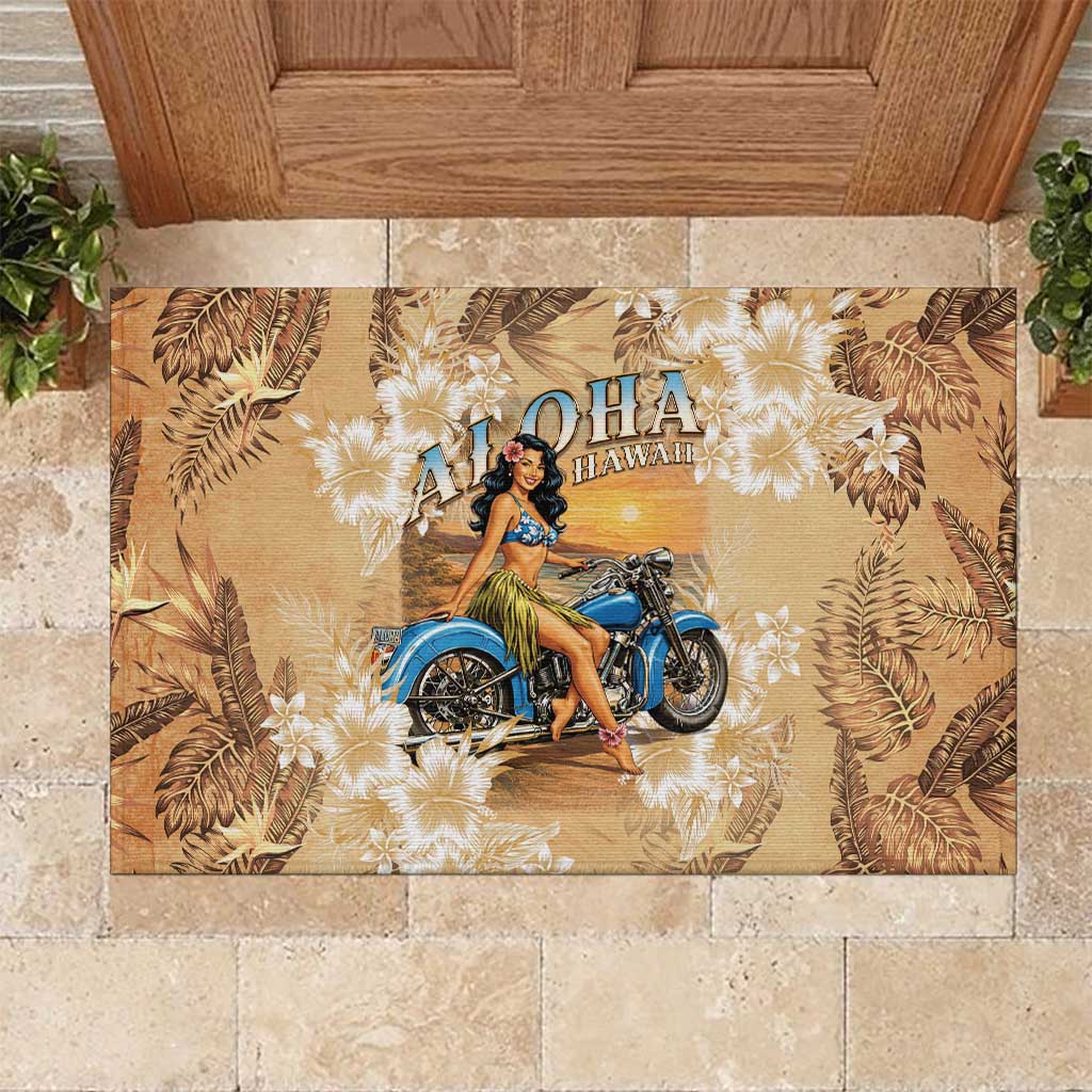 Aloha Hawaii Biker Rubber Doormat Ride To Paradise LT05 Beige - Polynesian Pride