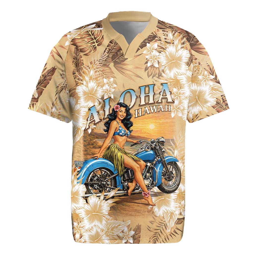 Aloha Hawaii Biker Rugby Jersey Ride To Paradise LT05 Beige - Polynesian Pride