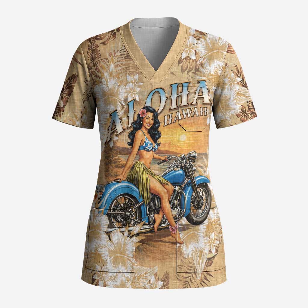 Aloha Hawaii Biker Scrub Top Ride To Paradise