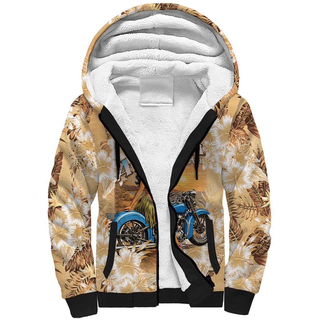 Aloha Hawaii Biker Sherpa Hoodie Ride To Paradise LT05 Unisex Beige - Polynesian Pride