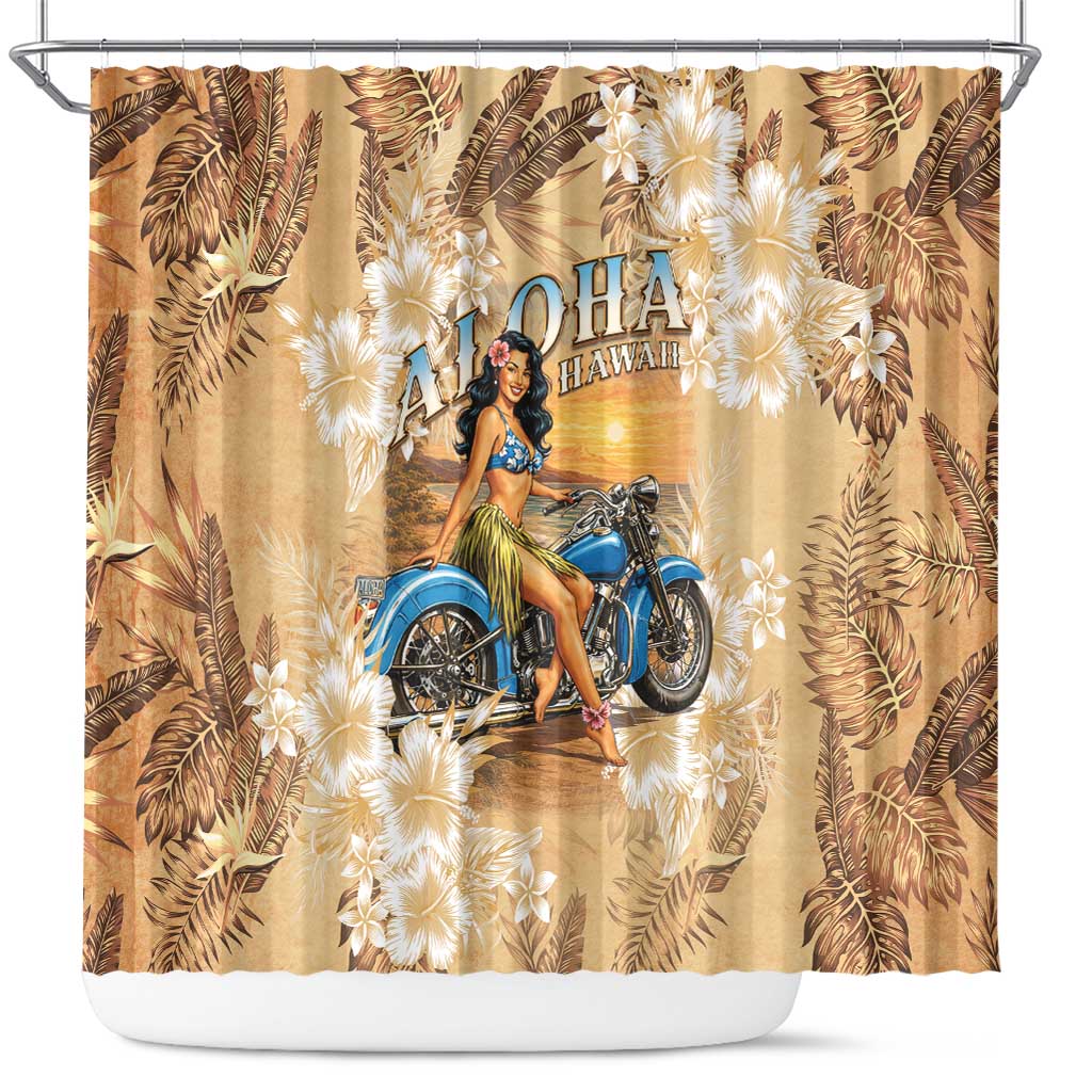Aloha Hawaii Biker Shower Curtain Ride To Paradise LT05 Beige - Polynesian Pride