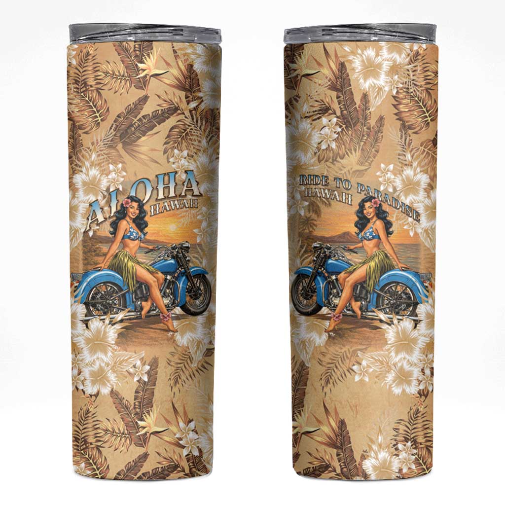 Aloha Hawaii Biker Skinny Tumbler Ride To Paradise LT05 Beige - Polynesian Pride