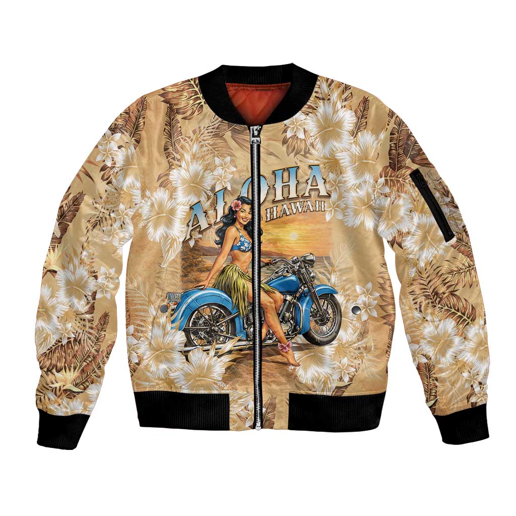 Aloha Hawaii Biker Sleeve Zip Bomber Jacket Ride To Paradise LT05 Unisex Beige - Polynesian Pride