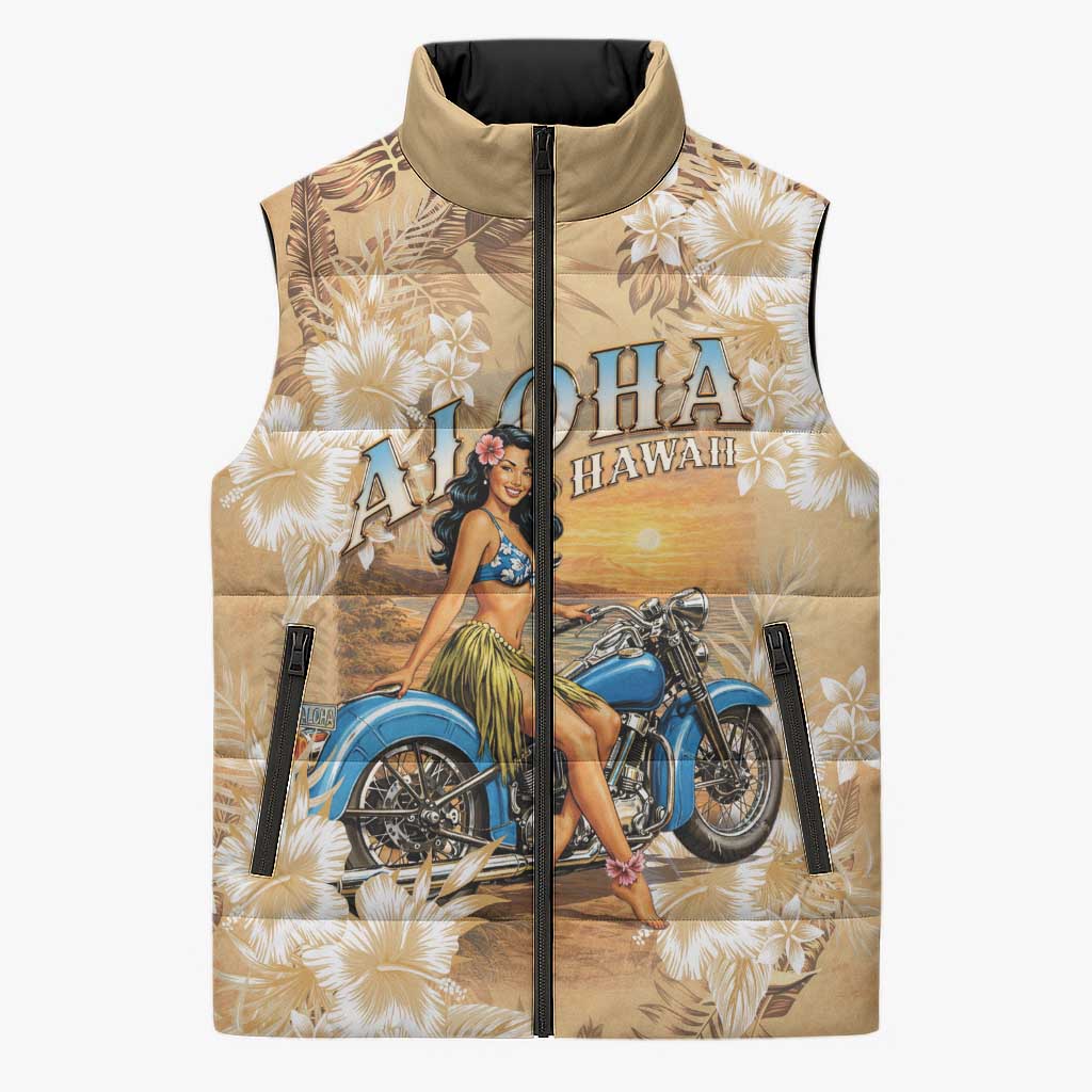 Aloha Hawaii Biker Sleeveless Puffer Jacket Ride To Paradise