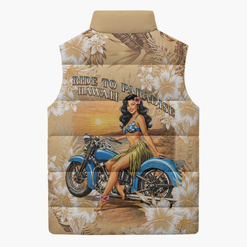 Aloha Hawaii Biker Sleeveless Puffer Jacket Ride To Paradise