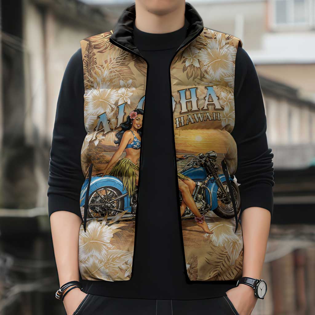 Aloha Hawaii Biker Sleeveless Puffer Jacket Ride To Paradise