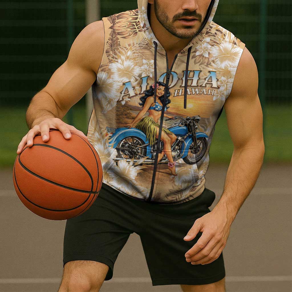 Aloha Hawaii Biker Sleeveless Zip Hoodie Ride To Paradise LT05 - Polynesian Pride