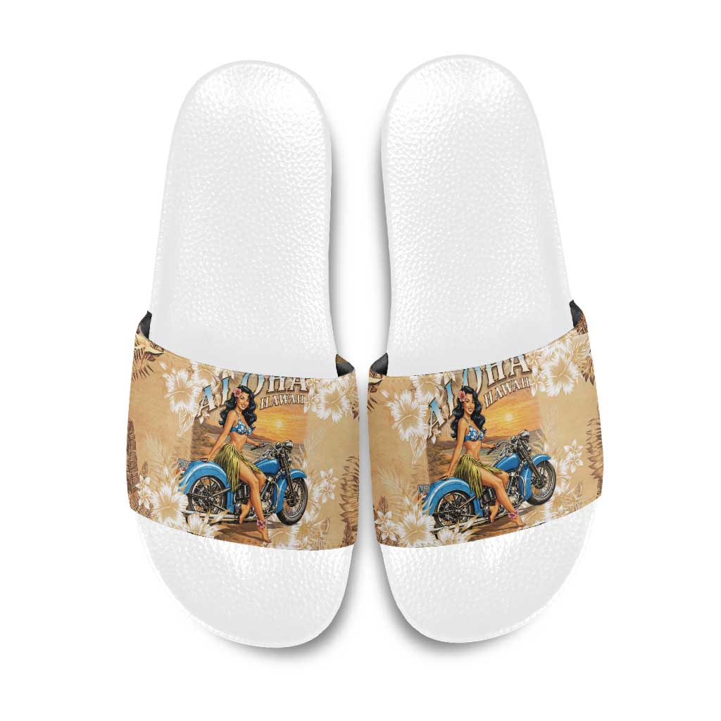 Aloha Hawaii Biker Slide Sandals Ride To Paradise LT05 Beige - Polynesian Pride