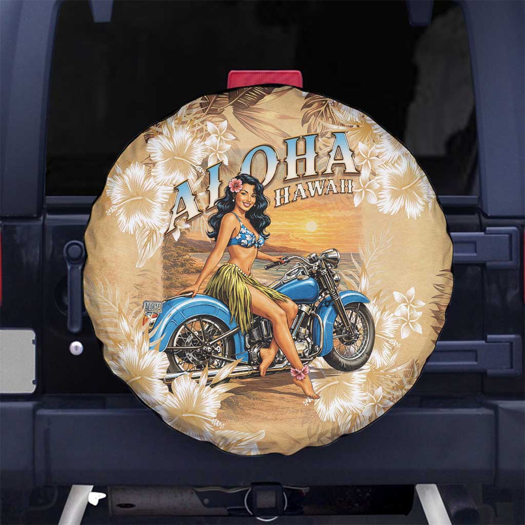 Aloha Hawaii Biker Spare Tire Cover Ride To Paradise LT05 No hole Beige - Polynesian Pride