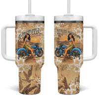 Aloha Hawaii Biker Tumbler With Handle Ride To Paradise LT05 One Size: 40 oz Beige - Polynesian Pride