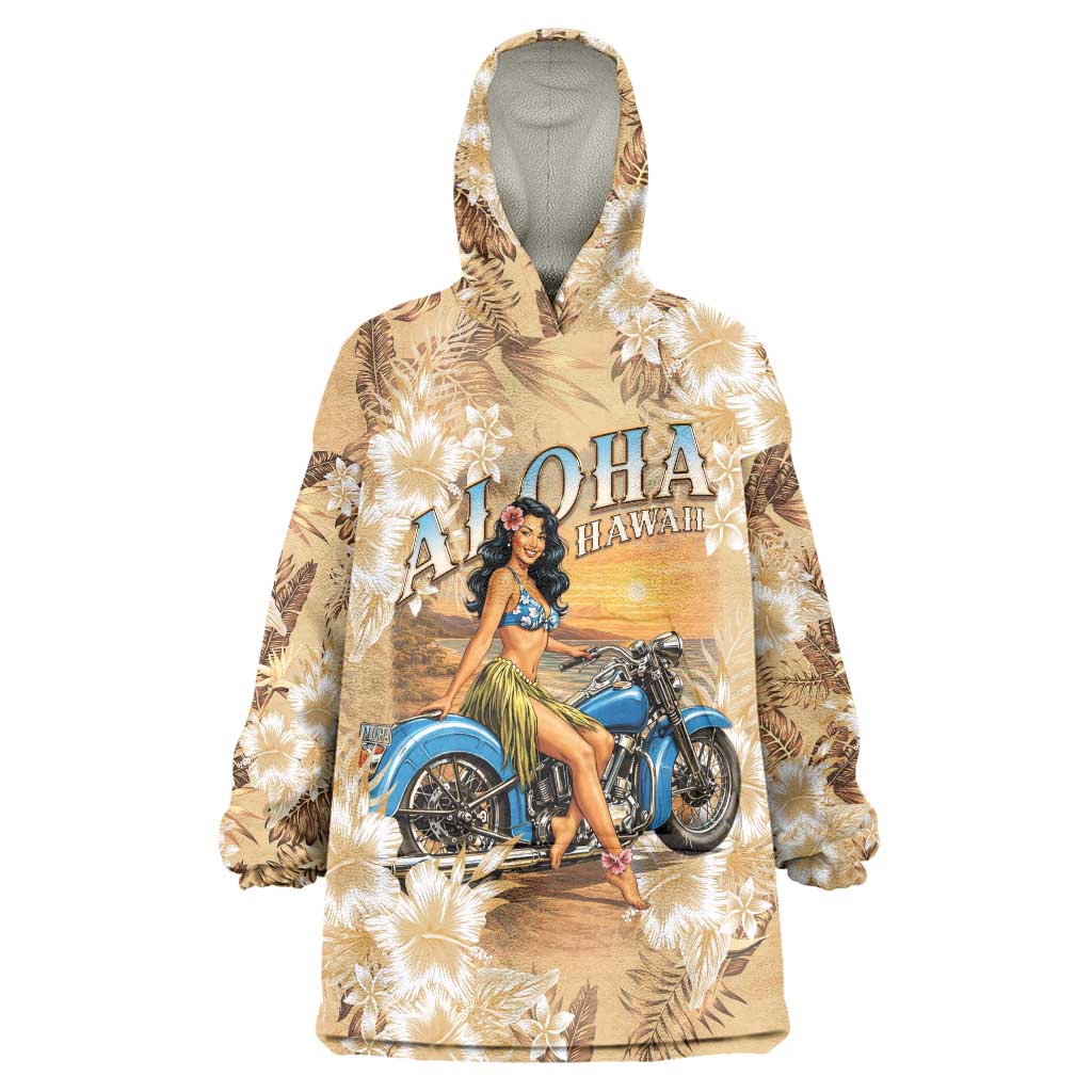 Aloha Hawaii Biker Wearable Blanket Hoodie Ride To Paradise LT05 One Size Beige - Polynesian Pride