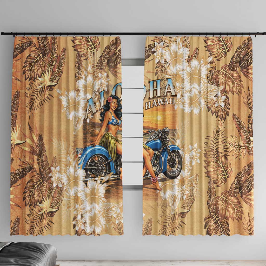 Aloha Hawaii Biker Window Curtain Ride To Paradise LT05 With Hooks Beige - Polynesian Pride