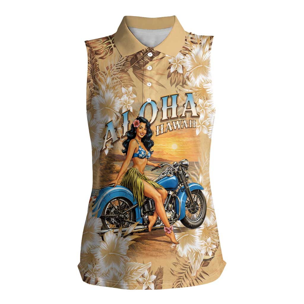 Aloha Hawaii Biker Women Sleeveless Polo Shirt Ride To Paradise LT05 Female Beige - Polynesian Pride