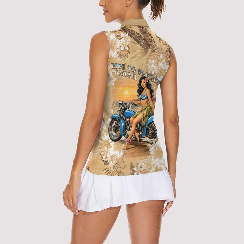 Aloha Hawaii Biker Women Sleeveless Polo Shirt Ride To Paradise LT05 - Polynesian Pride