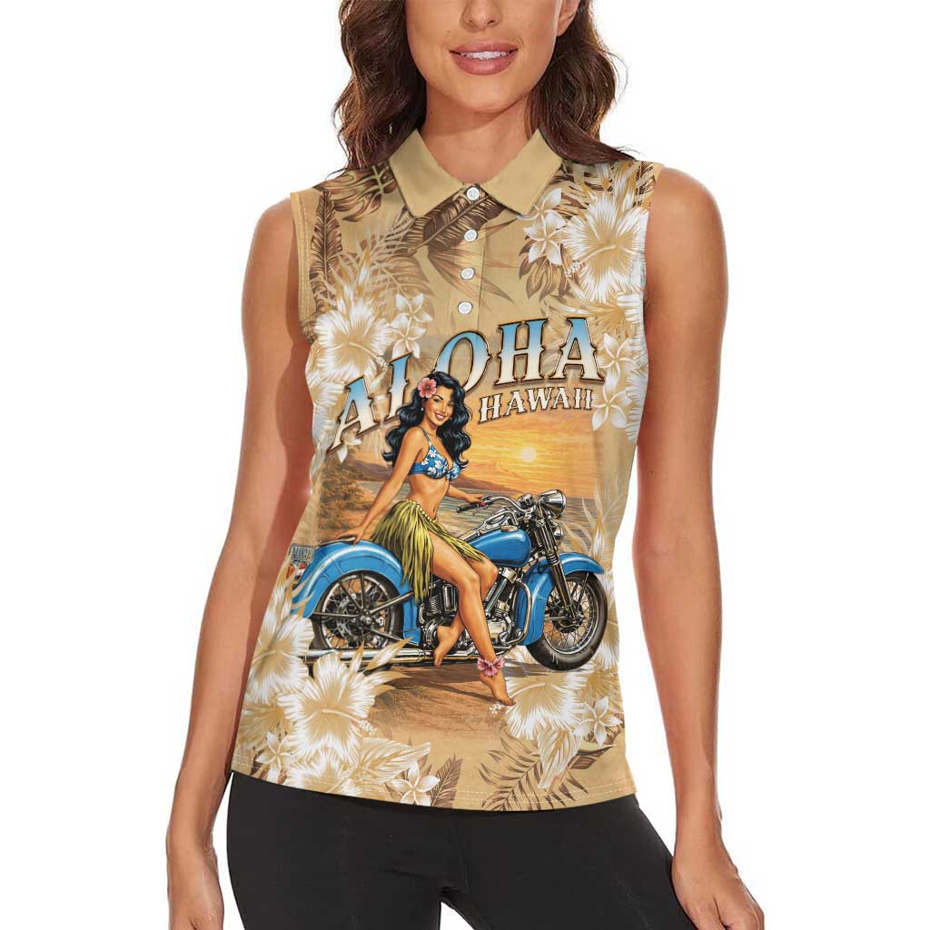 Aloha Hawaii Biker Women Sleeveless Polo Shirt Ride To Paradise LT05 - Polynesian Pride