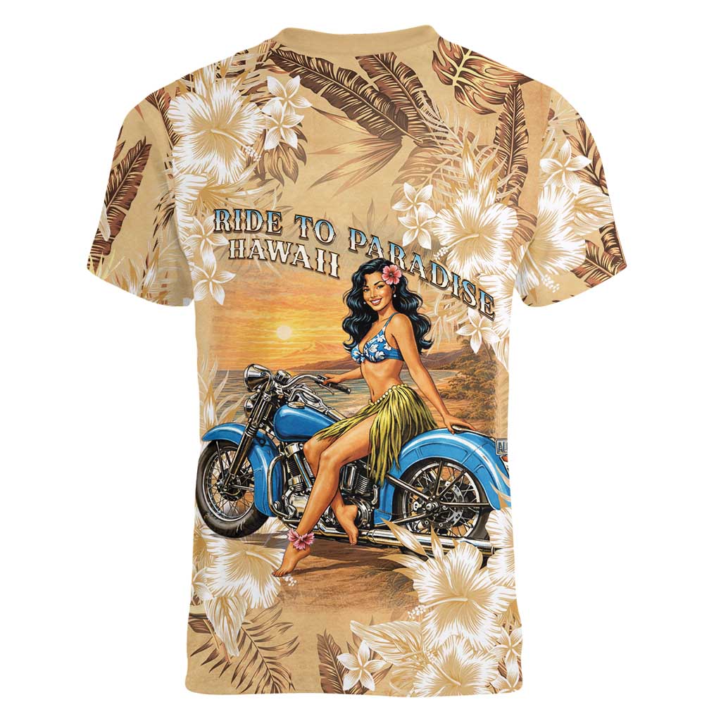 Aloha Hawaii Biker Women V-Neck T-Shirt Ride To Paradise LT05 - Polynesian Pride
