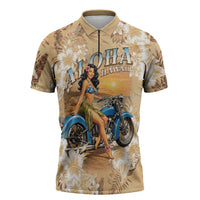 Aloha Hawaii Biker Zipper Polo Shirt Ride To Paradise LT05 Beige - Polynesian Pride