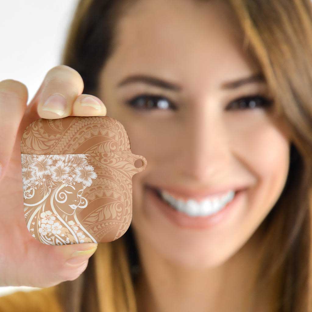 Polynesian Women's Day AirPods Case Brown Hibiscus Flowers With Polynesian Pattern LT05 - Polynesian Pride