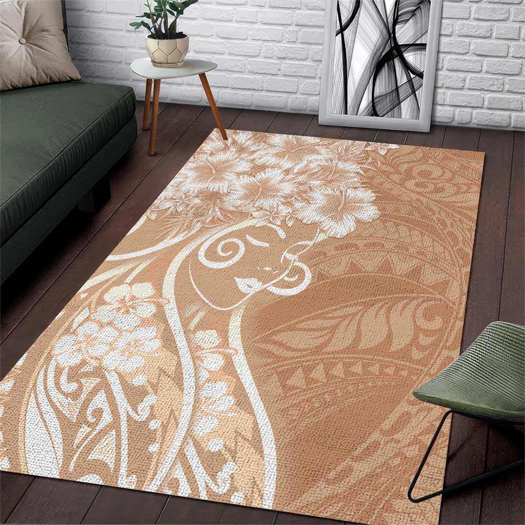 Polynesian Women's Day Area Rug Brown Hibiscus Flowers With Polynesian Pattern