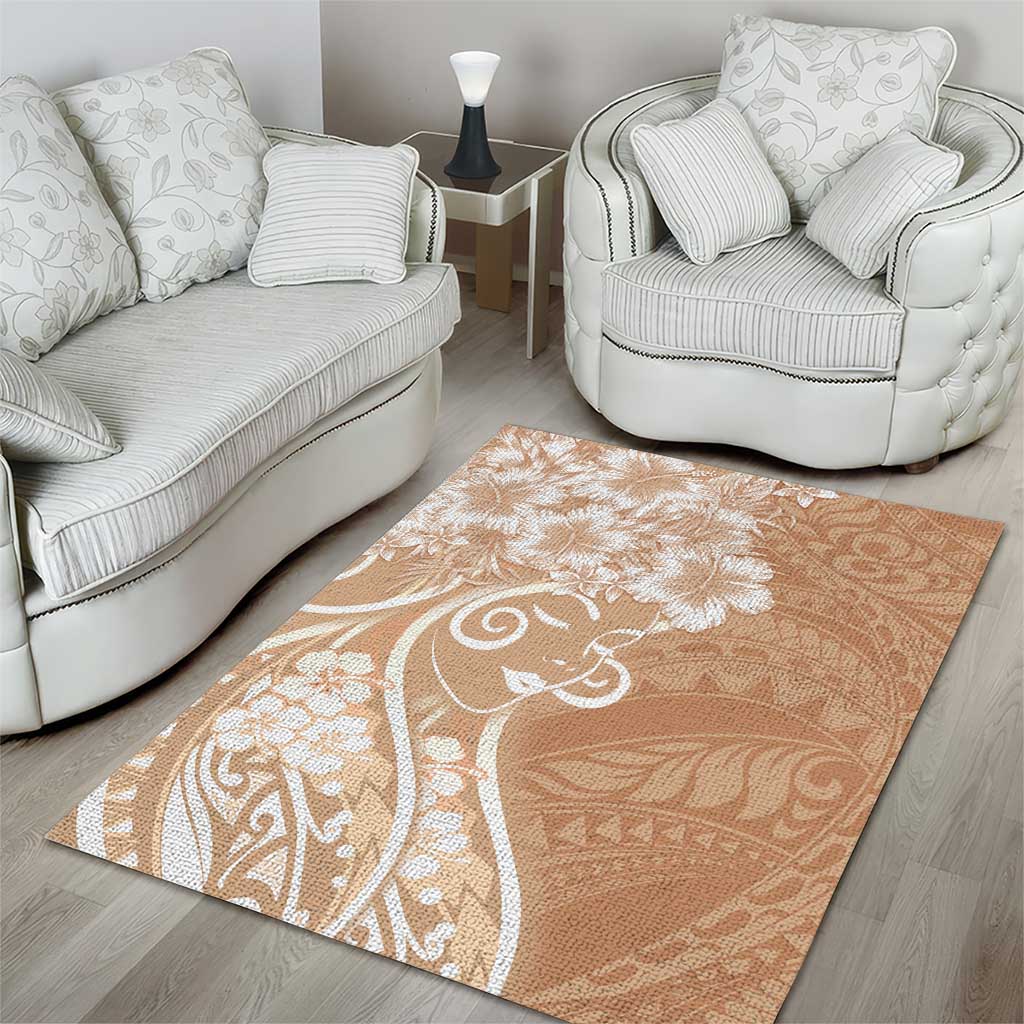Polynesian Women's Day Area Rug Brown Hibiscus Flowers With Polynesian Pattern