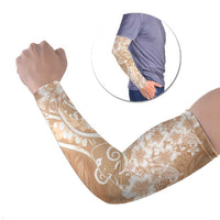 Polynesian Women's Day Arm Sleeves Brown Hibiscus Flowers With Polynesian Pattern LT05 Set of 2 Brown - Polynesian Pride