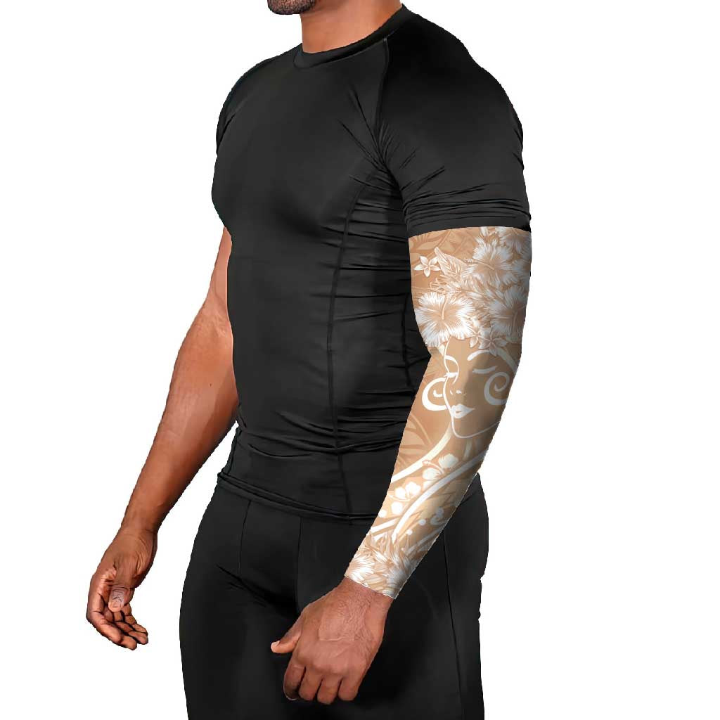 Polynesian Women's Day Arm Sleeves Brown Hibiscus Flowers With Polynesian Pattern LT05 - Polynesian Pride