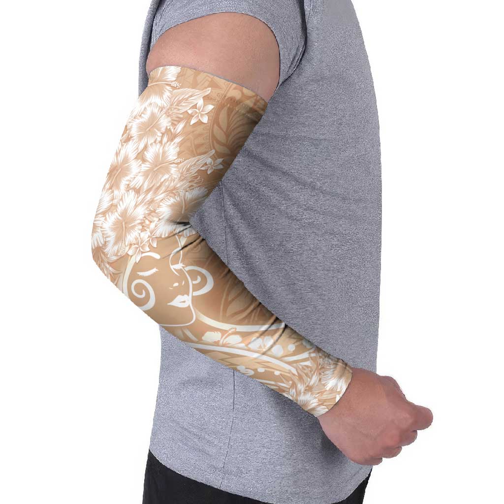 Polynesian Women's Day Arm Sleeves Brown Hibiscus Flowers With Polynesian Pattern LT05 - Polynesian Pride