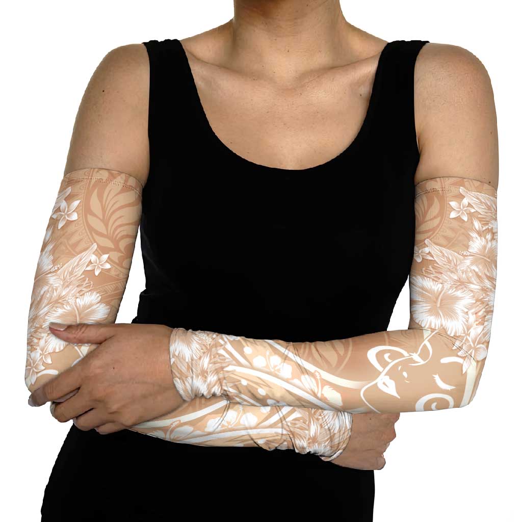 Polynesian Women's Day Arm Sleeves Brown Hibiscus Flowers With Polynesian Pattern LT05 - Polynesian Pride