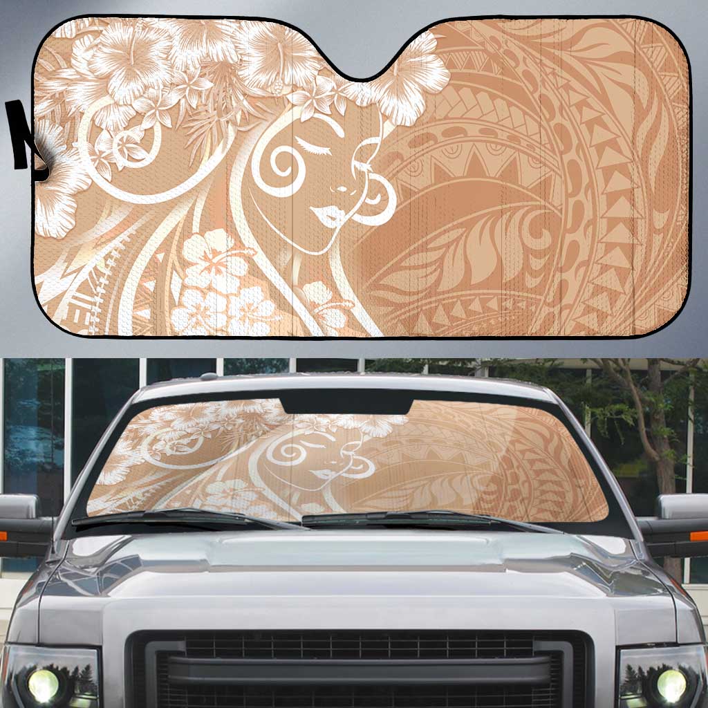 Polynesian Women's Day Auto Sun Shade Brown Hibiscus Flowers With Polynesian Pattern LT05 Brown - Polynesian Pride