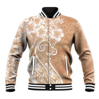 Polynesian Women's Day Baseball Jacket Brown Hibiscus Flowers With Polynesian Pattern