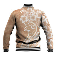 Polynesian Women's Day Baseball Jacket Brown Hibiscus Flowers With Polynesian Pattern