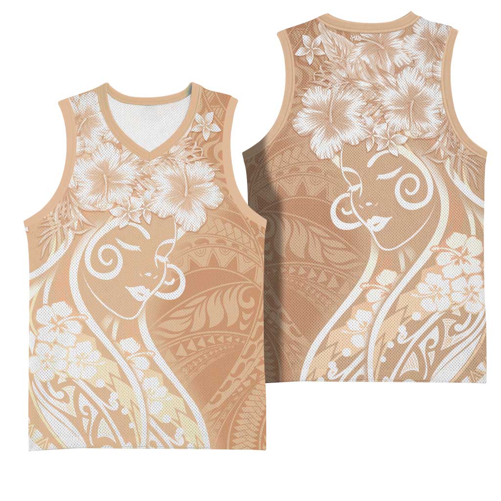 Polynesian Women's Day Basketball Jersey Brown Hibiscus Flowers With Polynesian Pattern LT05 - Polynesian Pride