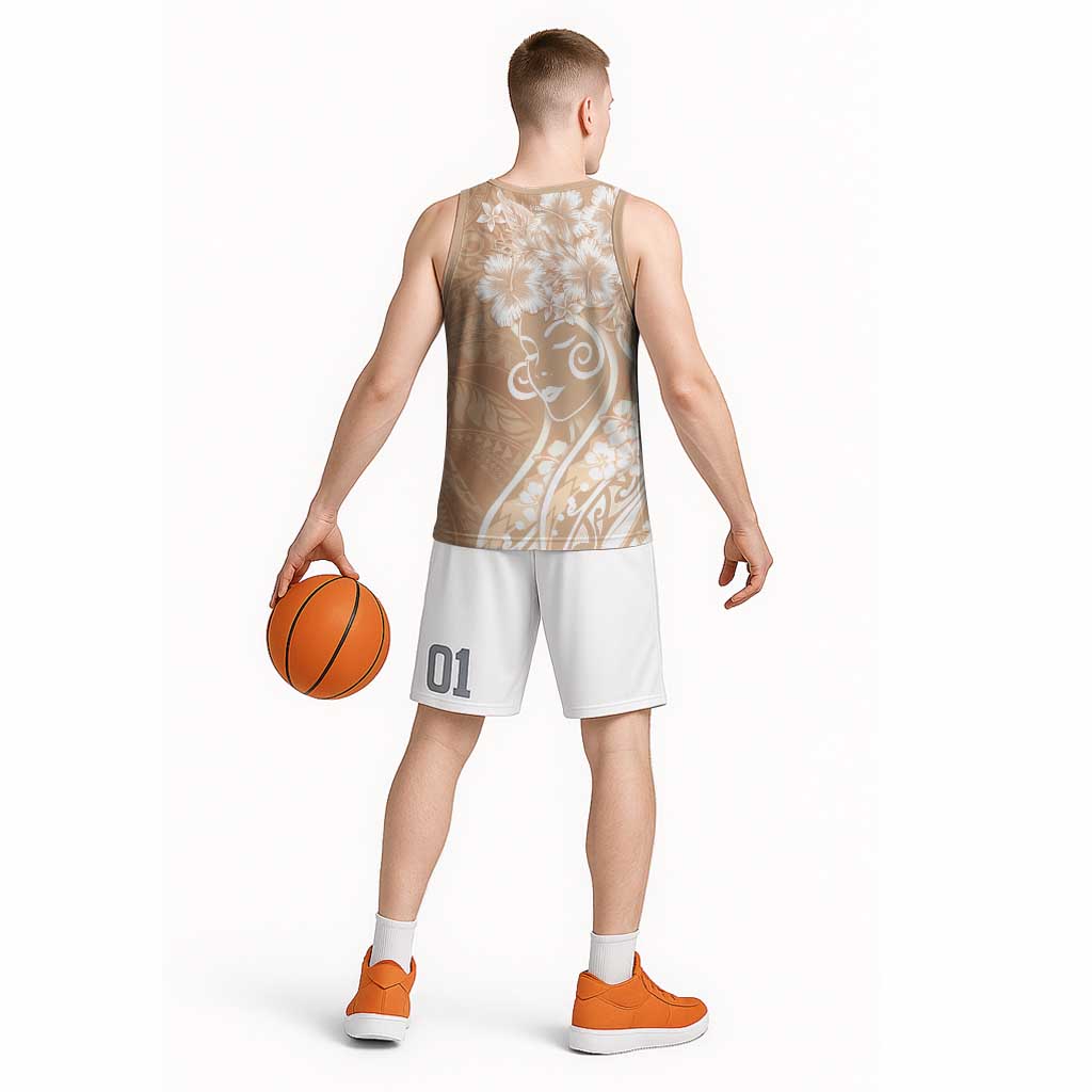 Polynesian Women's Day Basketball Jersey Brown Hibiscus Flowers With Polynesian Pattern LT05 - Polynesian Pride