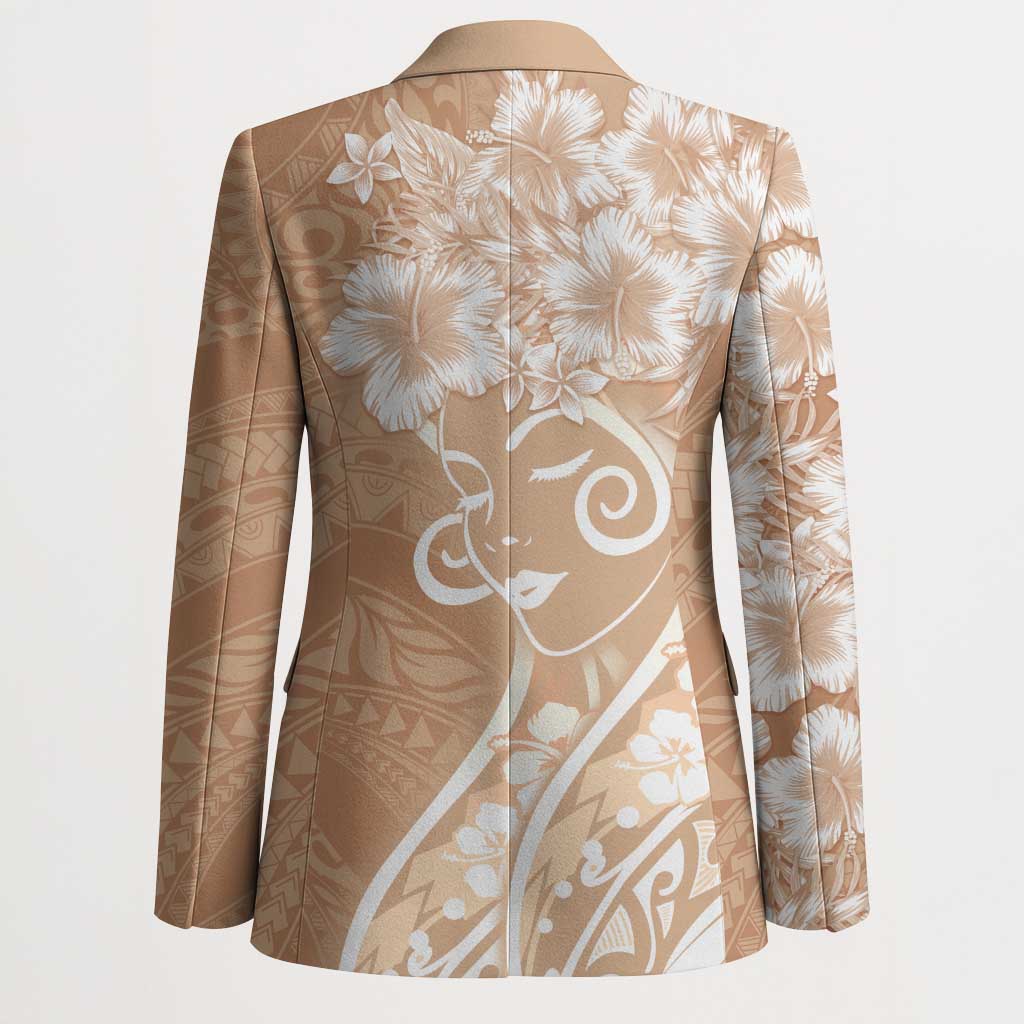 Polynesian Women's Day Blazer Brown Hibiscus Flowers With Polynesian Pattern LT05 - Polynesian Pride
