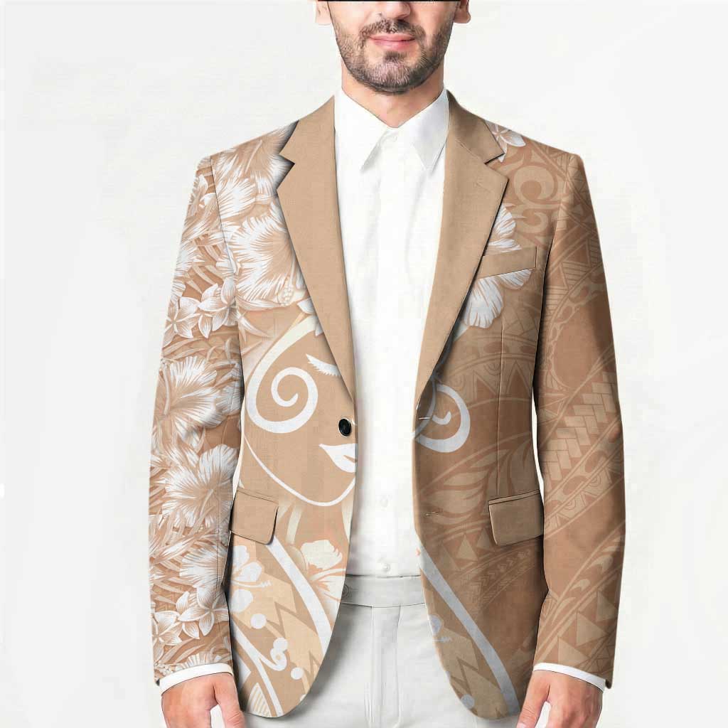 Polynesian Women's Day Blazer Brown Hibiscus Flowers With Polynesian Pattern LT05 - Polynesian Pride
