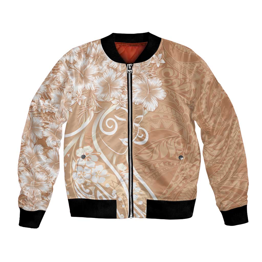 Polynesian Women's Day Bomber Jacket Brown Hibiscus Flowers With Polynesian Pattern LT05 Unisex Brown - Polynesian Pride